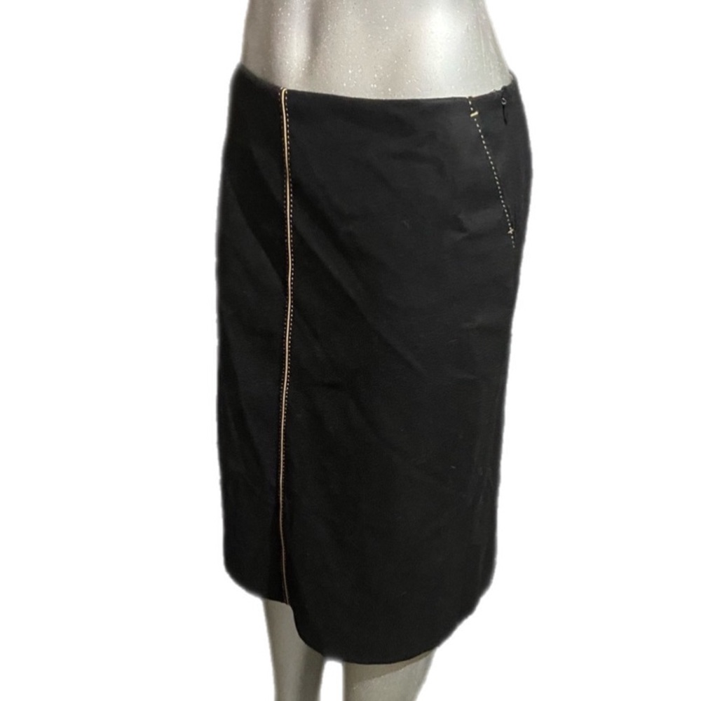J. Crew Wool Pencil Midi Skirt Sz 10 Black Piped Business Career Modest Western